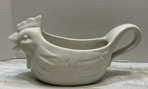 Sienna By GODINGER Rooster Gravy Boat Stoneware Ivory Chicken Farmhouse EUC - Picture 1 of 7