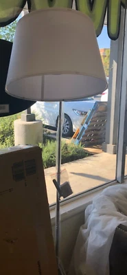 Floor Lamp Modern Arc With White Shade Metal Chrome Finish - Image 1 of 4