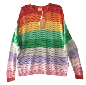 WISPR Gianni Stitch Fishnet Crew Neck Rainbow Lightweight Sweater Reg $168 NWT - Picture 1 of 3