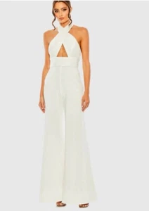 Tuta Mac Duggal 11666 taglia 2 $398 con paillettes e collo incrociato - Foto 1 di 10