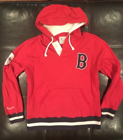 Boston Red Sox Mitchell & Ness Stitched Red Pullover Heavyweight Hoodie MEDIUM Cover