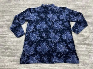 Mountain Lake Casuals Top Womens Medium Blue Floral Cotton Blend Mock Neck - Picture 1 of 11
