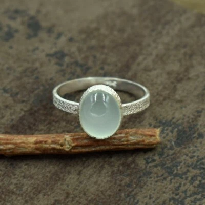 Acqua Calcedonio Ovale Gemma 925 Argento Sterling Trama Ring Valentineday Regalo - Immagine 1 di 4