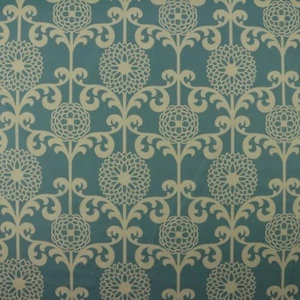 WAVERLY FUN FLORET SPA BLUE FLORAL TRELLIS COTTON SATEEN FABRIC BY YARD 54"W - Picture 1 of 7