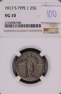 1917-S Type 1 Standing Liberty Silver Quarter NGC VG-10 #8-048 - Picture 1 of 2