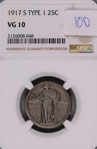 1917-S Type 1 Standing Liberty Silver Quarter NGC VG-10 #8-048 - Picture 1 of 2