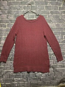 Eight Eight Eight Tunic Sweater Womens Medium Red Black Chevron 100% Cotton Knit - Picture 1 of 9