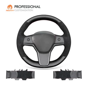 MEWANT PU Fibra de Carbono Gamuza Grabada Cubierta de Volante para Tesla Model Y 2023 - Imagen 1 de 10