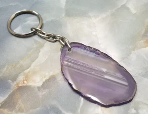 Rocks and Gems Canada Purple Agate Slice Keychain with Certificate--Polished Gem - Picture 1 of 9