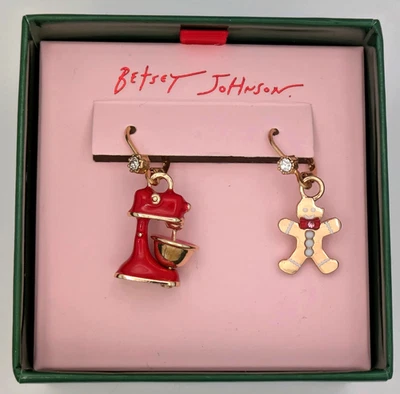 Pendientes colgantes Betsey Johnson mezclador y pan de jengibre hombre desajustados en GB Foto 1 de 4