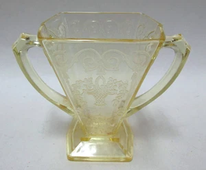 Rare Yellow Depression Sugar Bowl Indiana Glass Lorain Basket Etching No. 615 - Picture 1 of 6