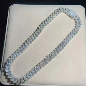 13MMX22” Cuban Link Chain Round Cut Moissanite PASS  TESTER 925 Sterling Silver - Picture 1 of 7