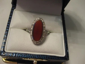 ANTIQUE 18K WHITE GOLD FILIGREE RING with NATURAL CARNELIAN,ART DECO - Picture 1 of 4
