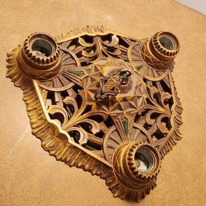 Art Nouveau Ceiling Fixture w/ Hanging Finial Cast Iron Antique - Picture 1 of 15
