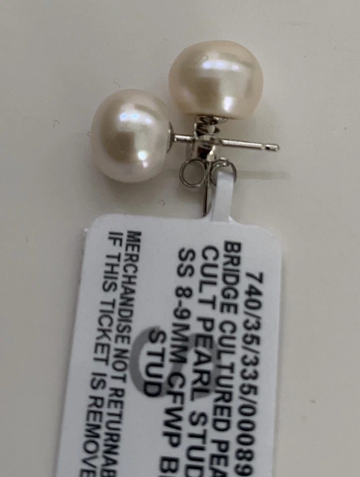 Macy's Cultured Freshwater Pearl Stud Earrings 925 Sterling Silver Belle De Mer