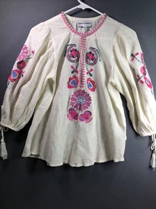 Antik Batik Embroidered White 3/4 Sleeve Womens Blouse Size XS / 36 Clip Up - Picture 1 of 10