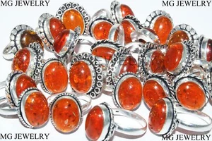 5 Pcs Lot Baltic Amber Gemstone 925 Silver Plated Rings MFA303 - Picture 1 of 5