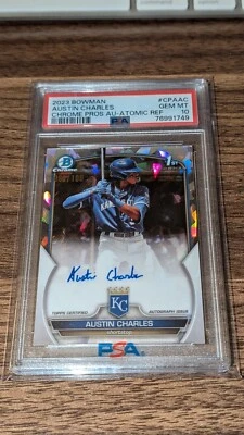 2023 Bowman Chrome 1st Austin Charles Atomic Auto /100 PSA 10 #CPAAC RC Royals! - Image 1 of 2