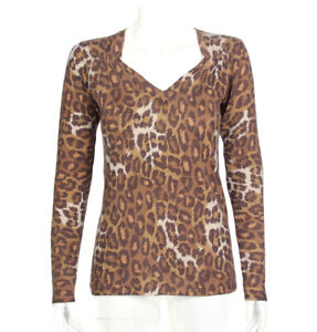 SAKS FIFTH AVENUE 100% Cashmere Leopard Brown Rusched Sweater Womens sz S /716