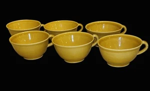 Set Of 6 Handmade Antique French Mustard Yellow Teacups. Dainty. Signed. - Picture 1 of 6