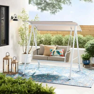White Canopy Two Seat Patio Swing with Cushions Home Outdoor Furniture - Picture 1 of 7