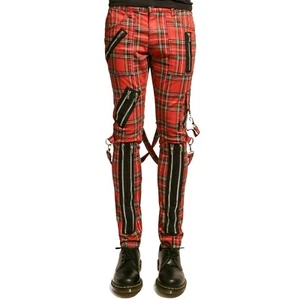 Puritues Gothic Herren rot kariert gerade abnehmbare Bondage Träger Hose - Bild 1 von 4