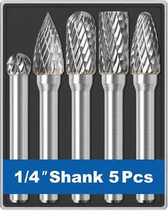 5 Pcs Carbide Burr Set 1/4 Inch Shank 8mm Dia Grinder Bits Rotary Tools - Picture 1 of 9