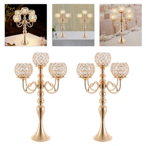 5-Arm Candle Holder Tabletop Candle Holder Gold Candle Holder 21.5" H - 2Pcs US - Picture 1 of 14