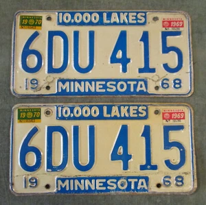 COPPIA Targhe Minnesota 1968 1969 1970 da collezione # 6DU 415 - Foto 1 di 1