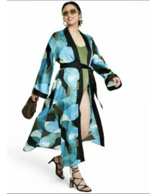 Vestido maxi kimono estampado pintura mixta azul Fe Noel x Target S Foto 1 de 4