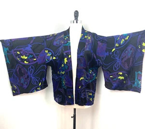 Chico's Design Kimono Top Size 0/Sm Black Purple Burn-Out Rayon Silk Boho Lounge - Imagen 1 de 9
