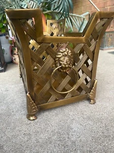 RARE Vintage 1960's Brass Lattice Cachepots/Planter with Lionhead Handles - Picture 1 of 19