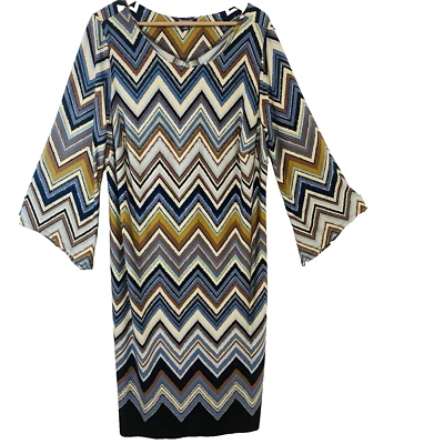 Vestido Roamans Midi 20W Elástico Tejido Geométrico Acampanado Manga Cambio Oficina Informal Foto 1 de 4