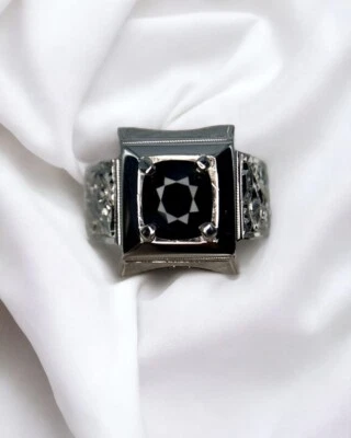 Anel masculino de safira azul escura africana prata 925 homem Neelam safira natural real - Imagem 1 de 3