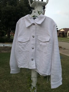 NEW EXPRESS $128 SWAN TWEED LACE SLEEVE CROPPED SHACKET JACKET SZ XLG - Picture 1 of 20