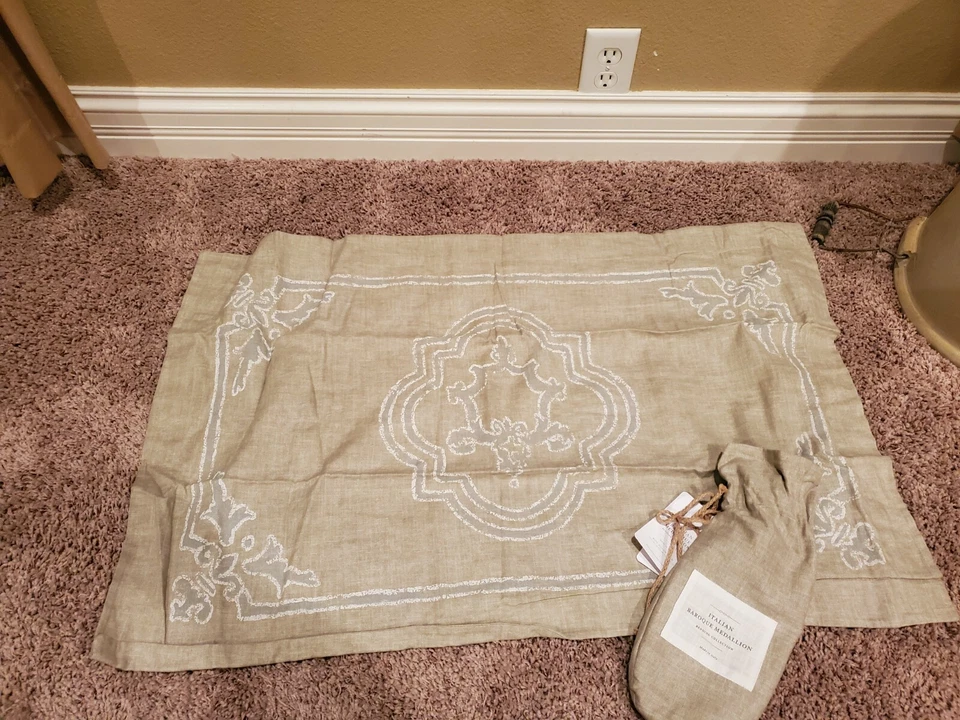 Restauración Hardware Italiano Barroco Medallón KING Almohada Falsa Duna Plata Salvia Foto 1 de 3