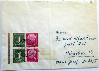 Germany Bundespost - 1956 Stamped Envelope with Booklet Block, Mi. W17X  - Image 1 of 2