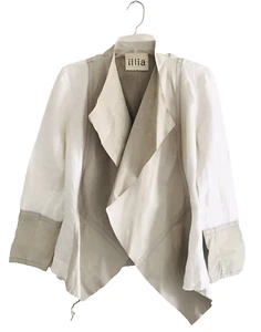 illia giacca pelle aperta donna taglia 4 beige lino blazer orlo asimmetrico - Foto 1 di 9