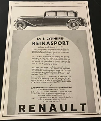Francês 1933 Renault 8 Cilindros Reinasport - Vintage Impressão Original Anúncio/Arte de Parede - Imagem 1 de 4