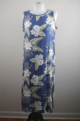 Vestido Midi De Colección Reef Island M Azul Floral Hawaiano 100% Seda Sin Mangas Foto 1 de 4