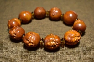 Collect China old hand carved happy buddha beads chain bracelet decoration - Picture 1 of 9
