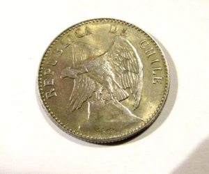 1920-So Chile 20 Veinte Centavos Silver Coin - Picture 1 of 5
