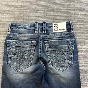 Rock Revival Jeans Mens 32x34 Blue Denim Pants Daniel Alt Straight Distressed - Picture 1 of 11