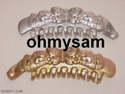 CLOSEOUT 2+3 NEW PLASTIC BANANA HAIR CLIPS  / 2 COMB GOLD /  SILVER COLOR / 6 " - Image 1 of 2