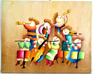 JOYCE ROYBAL "OTTETTO STRAVAGANTE / MUSICALE" ~ (16" X 20") ~ *** OLIO SU TELA *** - Foto 1 di 12