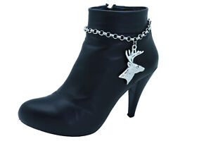 Women Boot Bracelet Silver Metal Chain Anklet Shoe Reindeer Charm Deer Hunter
