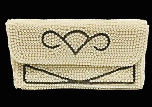 Bolso sin asas de colección con cuentas de perlas de imitación cuentas Japón elegante 8"x4,5" - Imagen 1 de 4