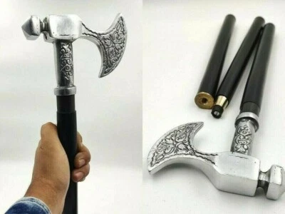 Bastón vikingo plateado con mango cromado bastón de madera negro regalo antiguo Foto 1 de 4