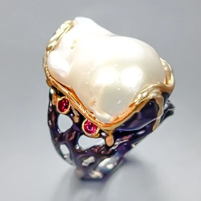 Jewelry gem Natural Baroque Pearl Ring 925 Sterling Silver Size 8 /R436157 - Image 1 of 4