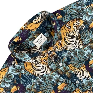 Tunevuse Shirt Mens 4XL Blue Tiger Toucan Floral Print Short Sleeve Button-Down - Picture 1 of 9